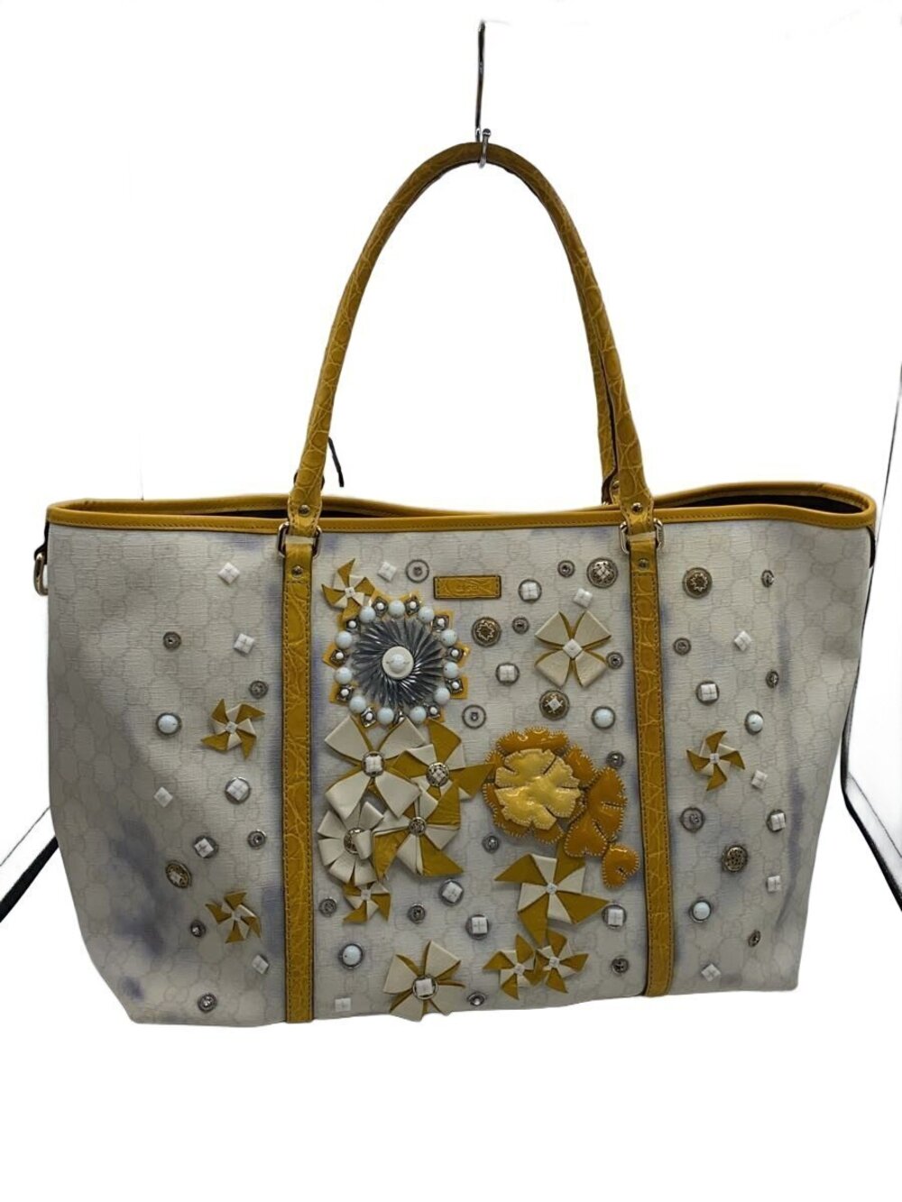 Gucci GG floral embellished tote Orange leather pinwheel appliques